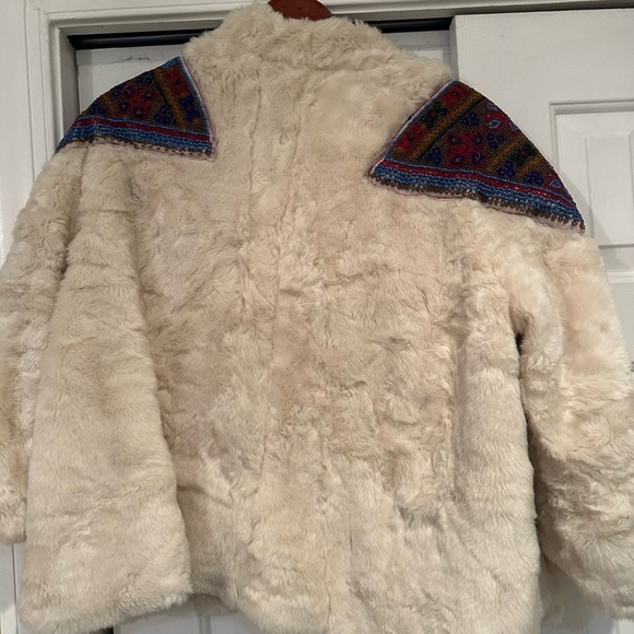 Free People Patched In Prine Beaded Furry Coat Small - Picture 10 of 10